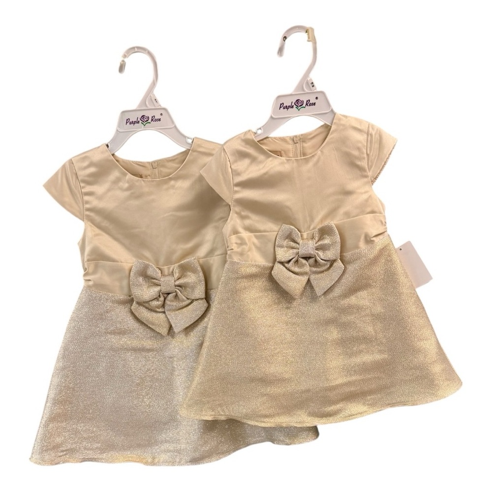 🆕 Brand new Elegant and adorable little girls Gold Dress with Bow